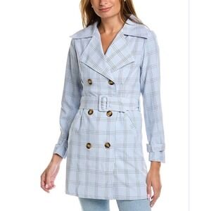 New Gracia Check Blue Women Trench Coat Size  Large